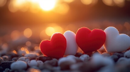 Aufkleber - A trio of red and white hearts perched atop a rocky outcropping, symbolizing love or affection