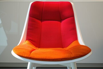 Canvas Print - A single chair with a red seat and white backrest placed in a room