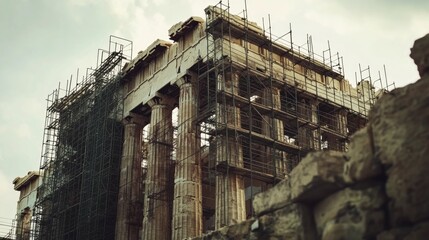 Aufkleber - High-rise building under construction with scaffolding installed