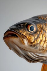 Poster - A close-up shot of a fish's head on a white background