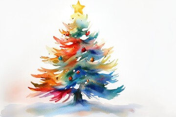 Poster - A beautiful watercolor painting of a Christmas tree with decorations and lights