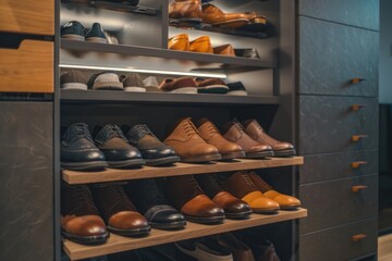 Poster - A shoe rack filled with many different types of shoes