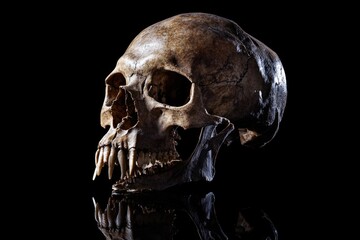 Aufkleber - A detailed image of a human skull reflected off a smooth surface, ideal for use in medical or Halloween-themed contexts