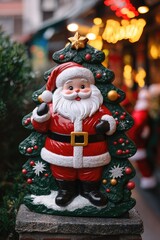 Poster - A jolly Santa Claus stands beside a decorated Christmas tree