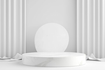 Aufkleber - White marble pedestal for product display. Minimalist scene with simple geometric shapes. Blank showcase for presenting products. Stylish, elegant design. Ideal for cosmetic products fashion