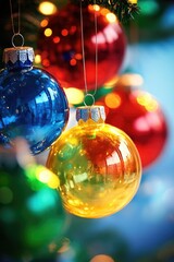 Poster - Decorated Christmas tree with hanging ornaments