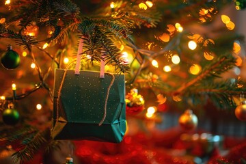 Poster - A festive Christmas ornament hangs from a decorated Christmas tree