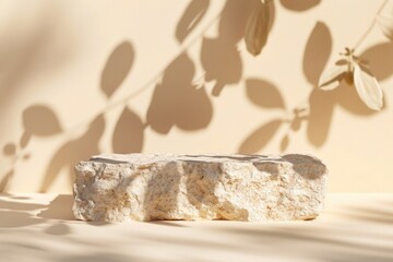 Poster - A rock sits on a table next to a potted plant, perfect for decorative or office use