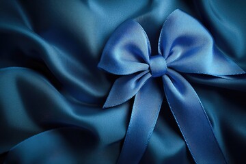 Poster - Close-up shot of blue satin material with a decorative bow
