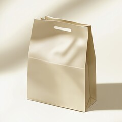 Aufkleber - Beige paper bag stands on plain background. Eco friendly bag. Blank design mockup ready for branding. Ideal for packaging, retail. Sustainable choice for shopping. Useful for presentation,