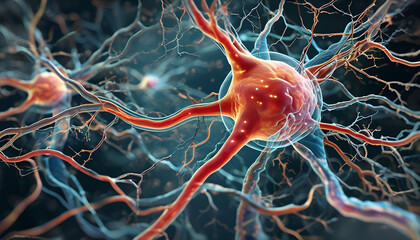 Aufkleber - Detailed representation of the human nervous system, including brain, spinal cord, and neural pathways