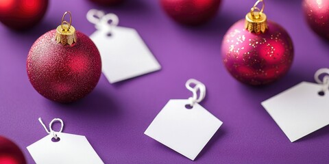 Poster - A collection of bright red Christmas ornaments on a rich purple surface