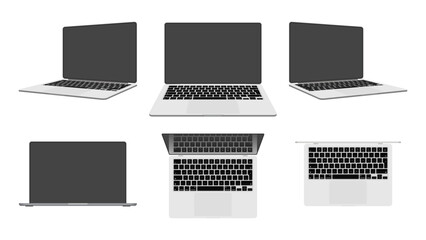 Poster - 3D Laptop Mockups: Realistic Notebooks for Online Presentations in Isometric, Front, Top, Side, Left Side, Right Side, Top Side, and Perspective Views - Vector Collection
