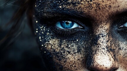 Canvas Print - Close-up of a blue eye with artistic glitter makeup