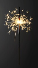 Poster - Sparkler burns brightly against dark background. Golden sparks fly outward from central flame. Isolated object for various uses. Suitable for holiday celebration themes. Great visual for party events