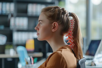 Poster - A woman sits in front of a laptop, typing away