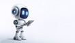 © SaddhaVisual - Cute AI robot using tablet while standing facing camera
