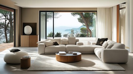 Wall Mural - Bright living room showcasing modern furniture design.