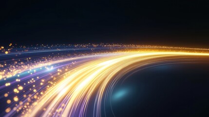 Poster - Abstract illustration with dynamic light trails. Bright curved lines of light. Speed, power concept. Futuristic tech background. Fast moving light beams. Modern design. High speed. Illuminated