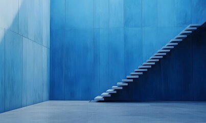 Poster - An epic scene showing oversized stairs ascending towards an enormous blue wall