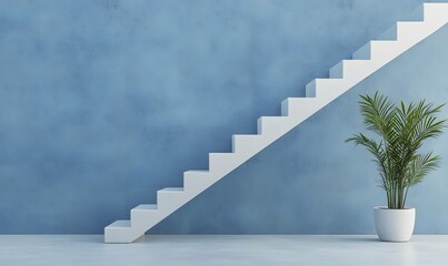 Poster - minimalist design featuring simple, white stairs leading up to a large