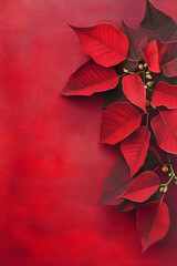 Wall Mural - Abstract background with red Poinsettia leaves. Vertical composition.