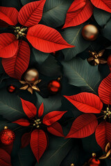 Wall Mural - Abstract background with red Poinsettia leaves. Vertical composition.