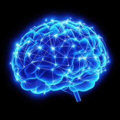 Aufkleber - Glowing blue brain illustration shows neural network connections. Brain anatomy visualized with glowing connections. Modern tech medical image. Concept of neurology, neuroscience, brain health. Image