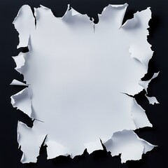 Poster - Ripped white paper on black background. Blank space inside ripped paper. Modern design element. Abstract graphic. Simple backdrop. Minimalist style. Creative template. Blank paper page. Empty paper.
