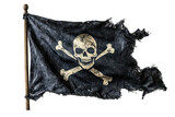 Silhouette of a pirate flag with a skull and bones on a white background