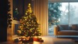 © pupus - A cozy living room with a beautifully decorated Christmas tree and gifts underneath.