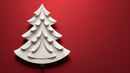 christmas paper tree on red background