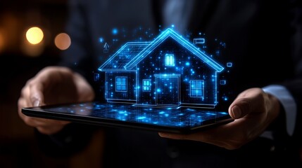 Poster - Holographic smart home display illuminates modern living environment