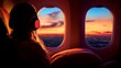 © Paul - Model on airplane, wearing headphones and resting on a pillow, wing and window visible in background, perfect for in-flight advertisement