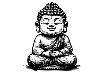 detailed meditating buddha figure in vintage style vector