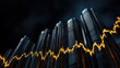 © Kritsadee - Futuristic city skyline with financial symbols and stock market trends. towering skyscrapers reflect modern architecture, while dynamic line graph represents economic fluctuations
