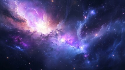 Wall Mural - a vibrant nebula swirls with purple, blue, and pink, surrounded by sparkling galaxies and stars.