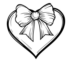 Sticker - decorative hearts with ribbons and bows in monochrome black vector art