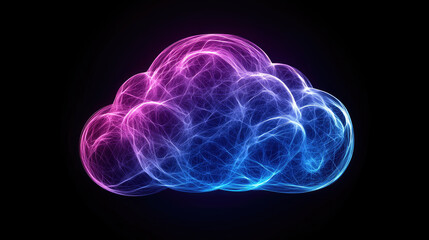 Poster - Ethereal abstract image of cloud with vibrant pink and blue colors, representing digital security and technology. glowing effect adds sense of depth and intrigue