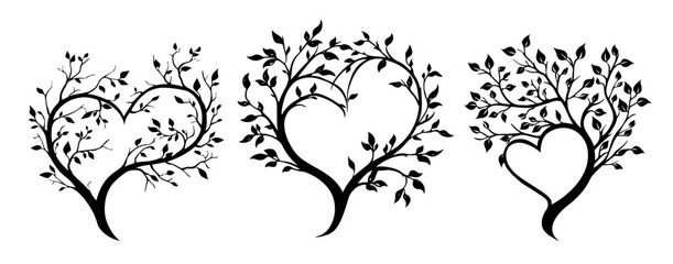 Wall Mural - romantic tree hearts illustration collection