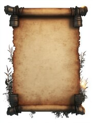 Poster - Old paper scroll vertically positioned. Antique parchment design. Historical document style. Empty scroll for text image insertion. Vintage aesthetic. Suitable for history themed project display.