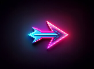 Aufkleber - A vibrant neon arrow points right, glowing with pink and blue light against a dark background.  The arrow's design is sharp and modern.