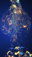 Aufkleber - Blue and golden particle stream. Digital data flow. Creative abstract background. Dynamic pattern with fluid simulation and light. 3D render
