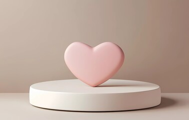 Poster - 3D rendering of a Valentine's Day podium background with a pink heart shape and empty space for product presentation.