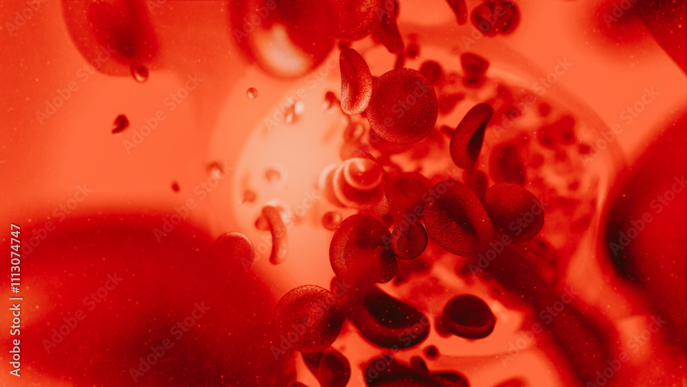Macro photograph of red blood cells flowing through an arterial vein の ...