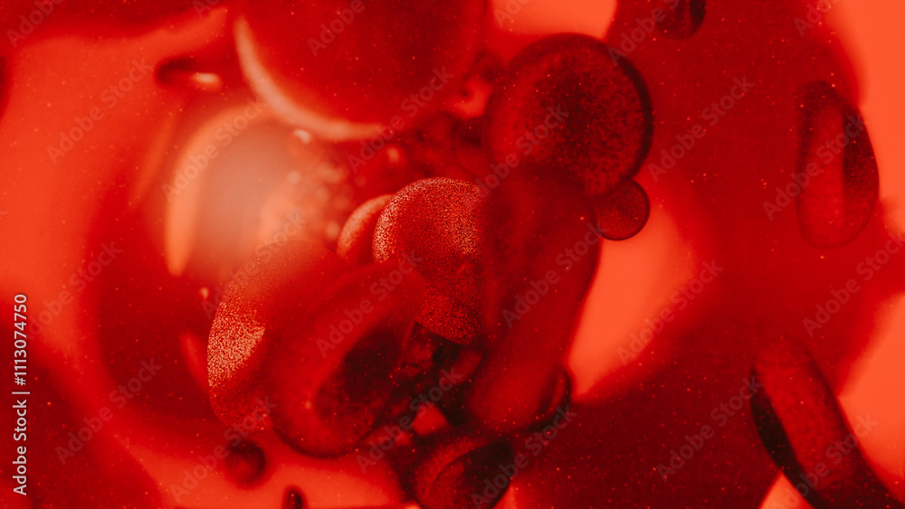 Macro photograph of red blood cells flowing through an arterial vein ...