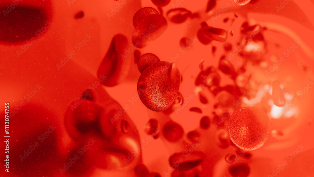 Macro photograph of red blood cells flowing through an arterial vein ...