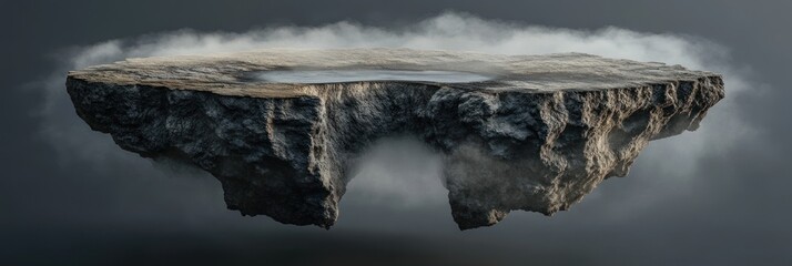 Wall Mural - a floating rocky island surrounded by mist, evoking a sense of mystery and surrealism.
