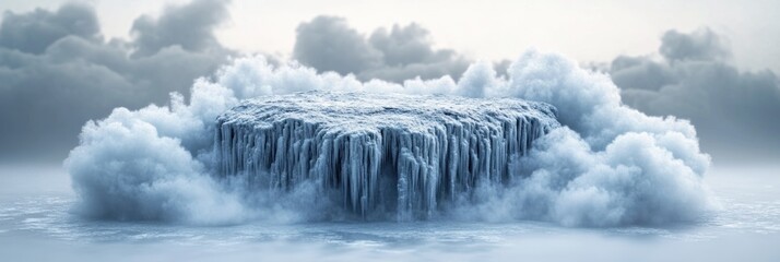 Wall Mural - a surreal landscape featuring a floating ice formation surrounded by clouds.