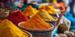 © AI_images - A bustling city street market in India with colorful spices, ornate textiles, and the aroma of freshly cooked street food. The lively scene captures the vibrant culture and energy.